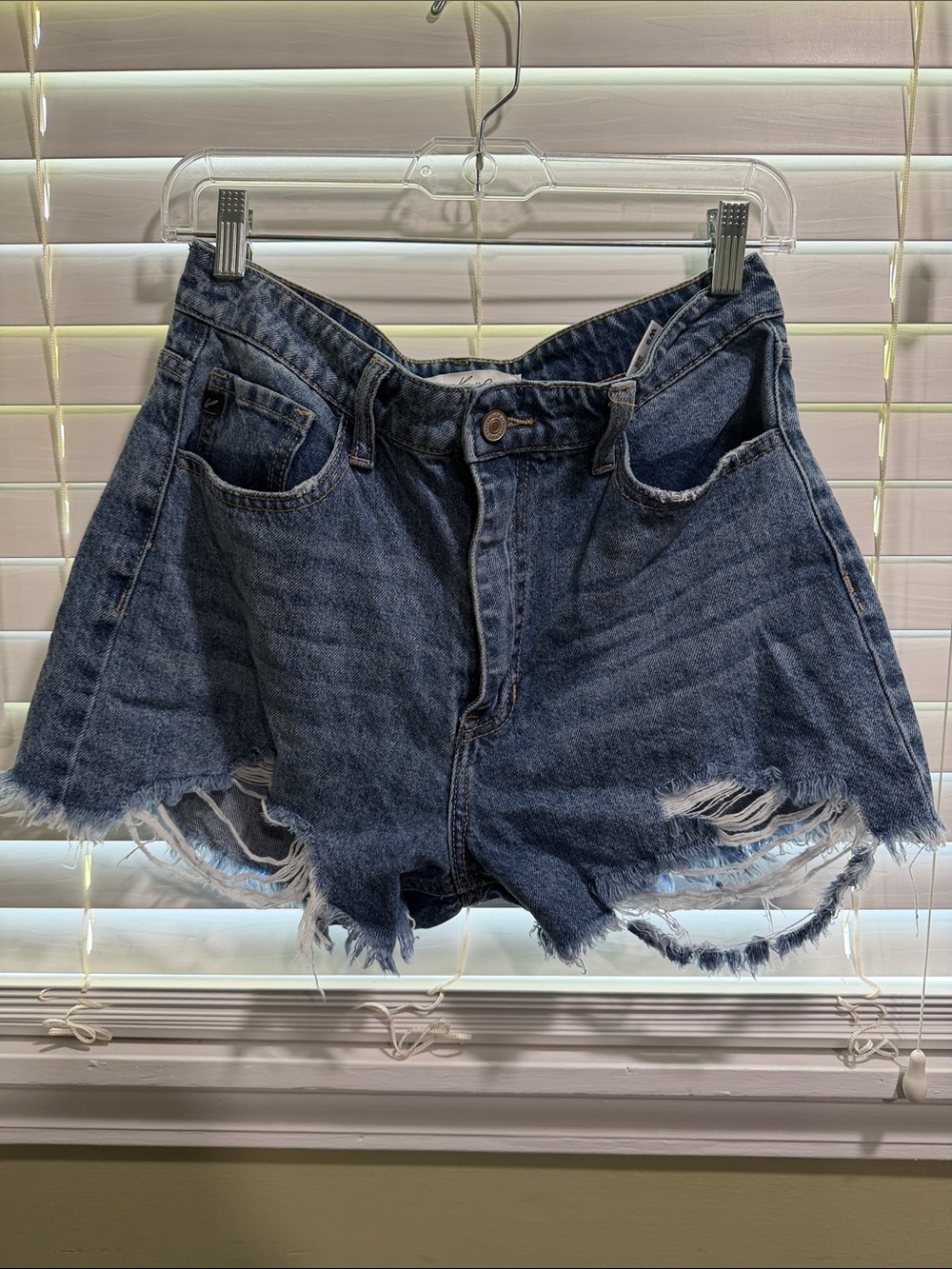 KanCan Distressed Dark Blue High-Rise Denim Shorts